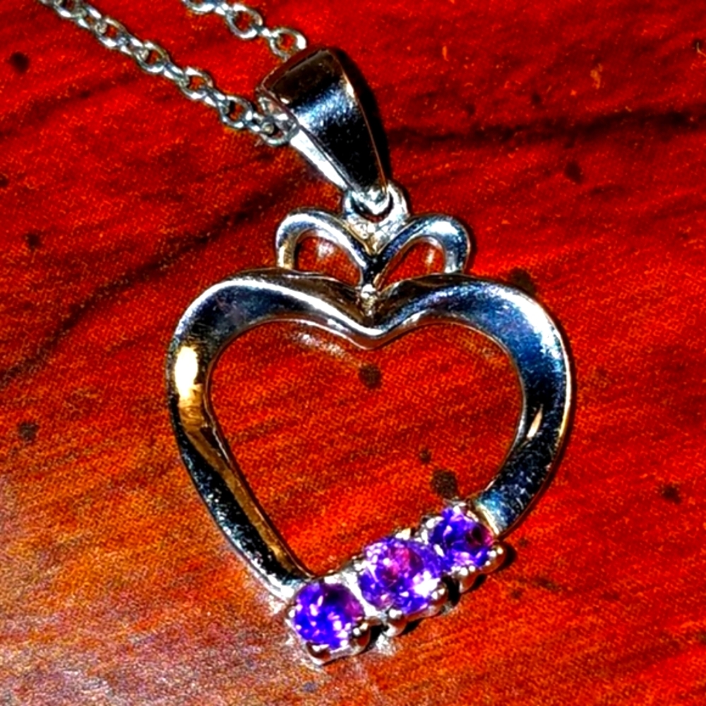 Sterling Silver w/ Purple Amethyst Heart Shaped